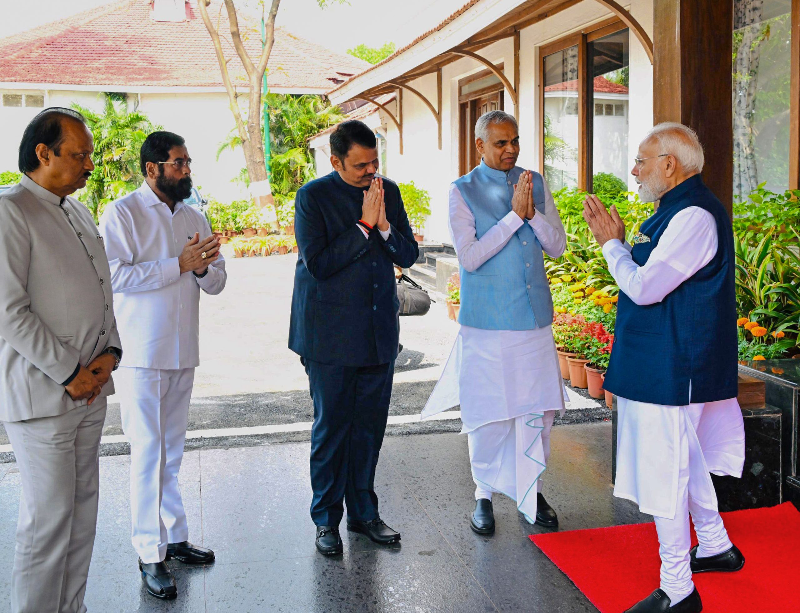 Maharashtra CM Devendra Fadnavis, Deputy CMs Eknath Shinde and Ajit Pawar Meet PM Modi