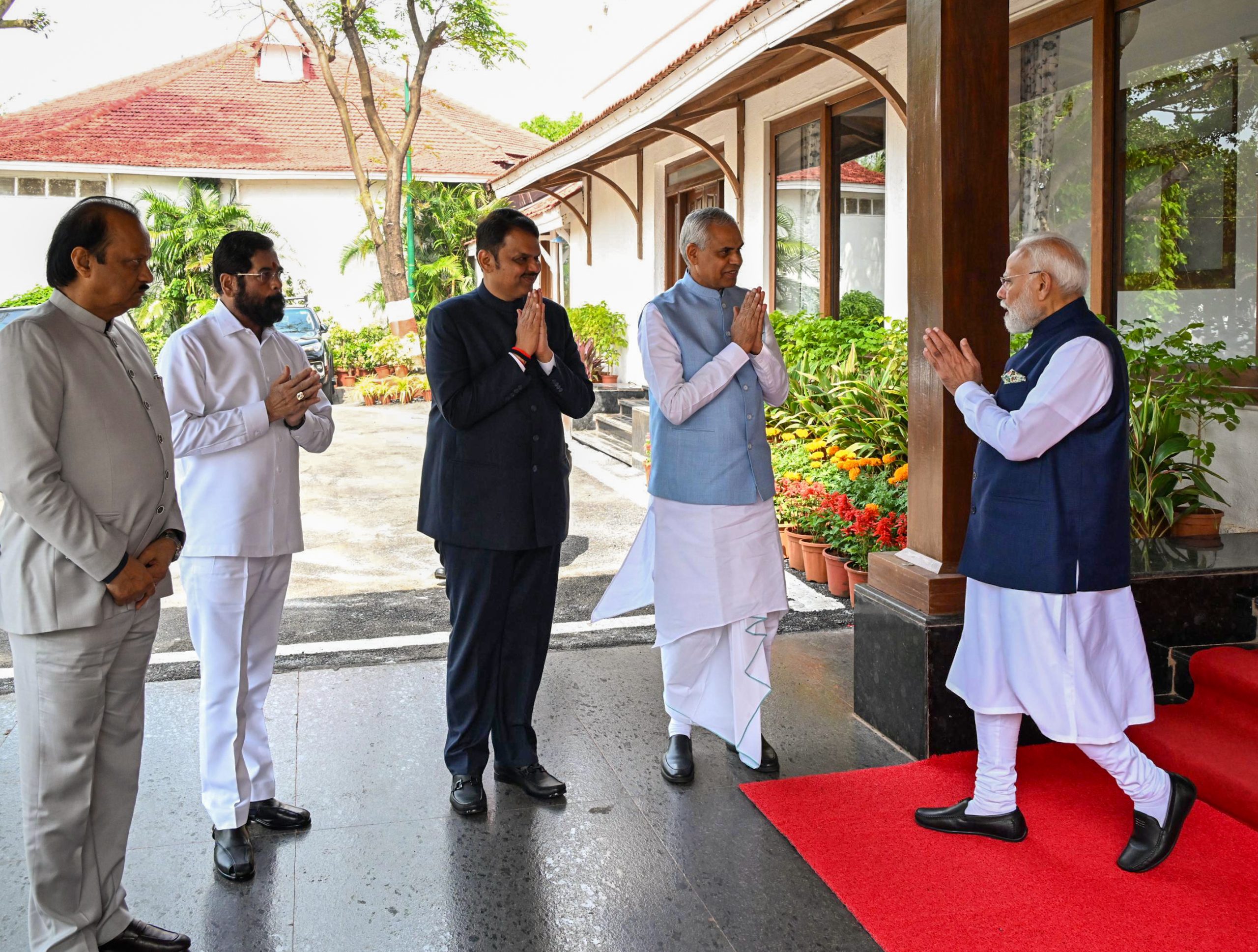 Maharashtra CM Devendra Fadnavis, Deputy CMs Eknath Shinde and Ajit Pawar Meet PM Modi
