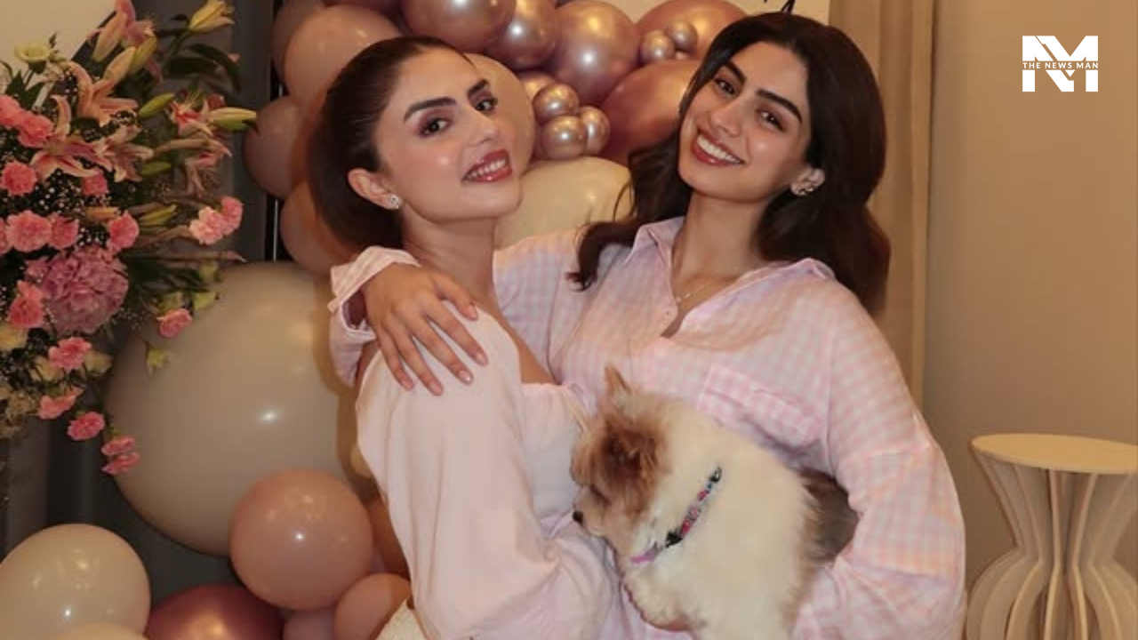 Muskan Chanana posed with Khushi and her furry friend against the beautifully decorated corner of the house.