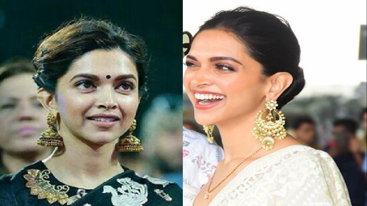 Beautifully decorated Jhumkas are the best to wear on embroidered sarees, as Deepika also follow the style statement often.
