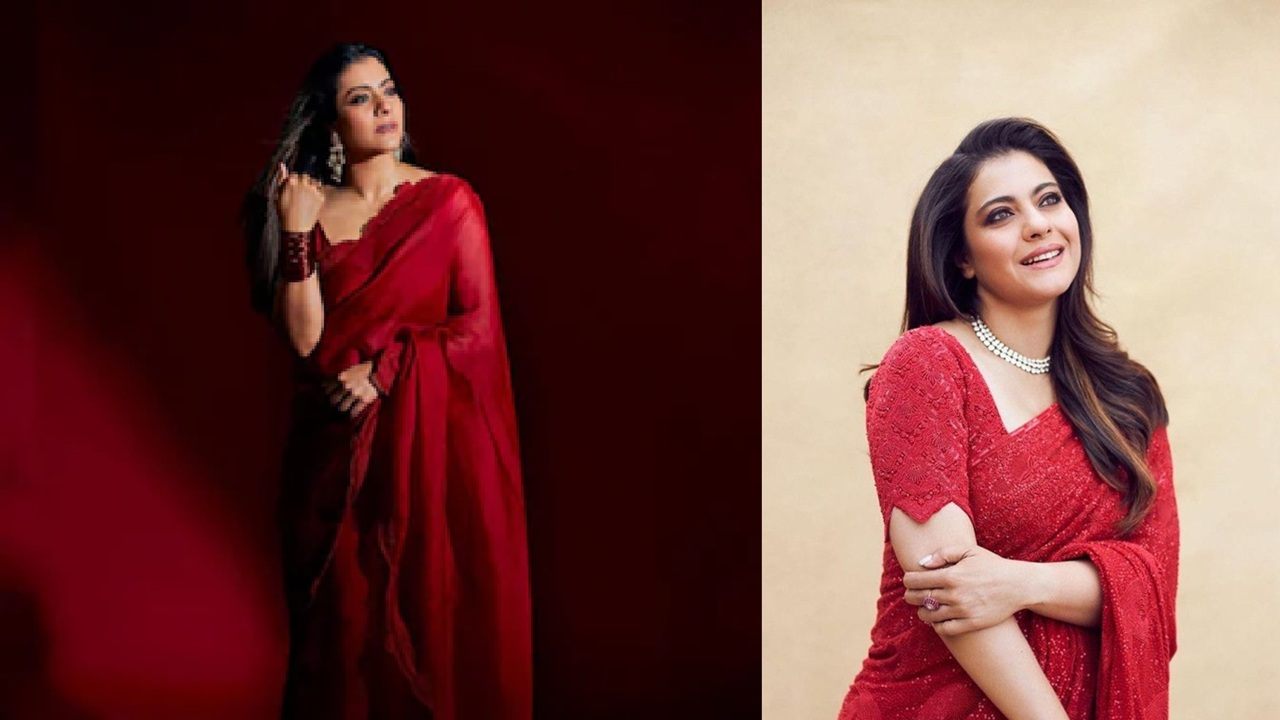 The plain yet colorful designer crimson red saree worn by Kajol just gives royal vibes. She looks absolutely stunning with her simple yet elegant look. She has not worn any heavy jewelry, which highlights her style statement.