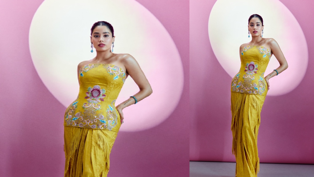 During a recent event, Janhvi wore a gorgeous lime green costume by designer Anamika Khanna.