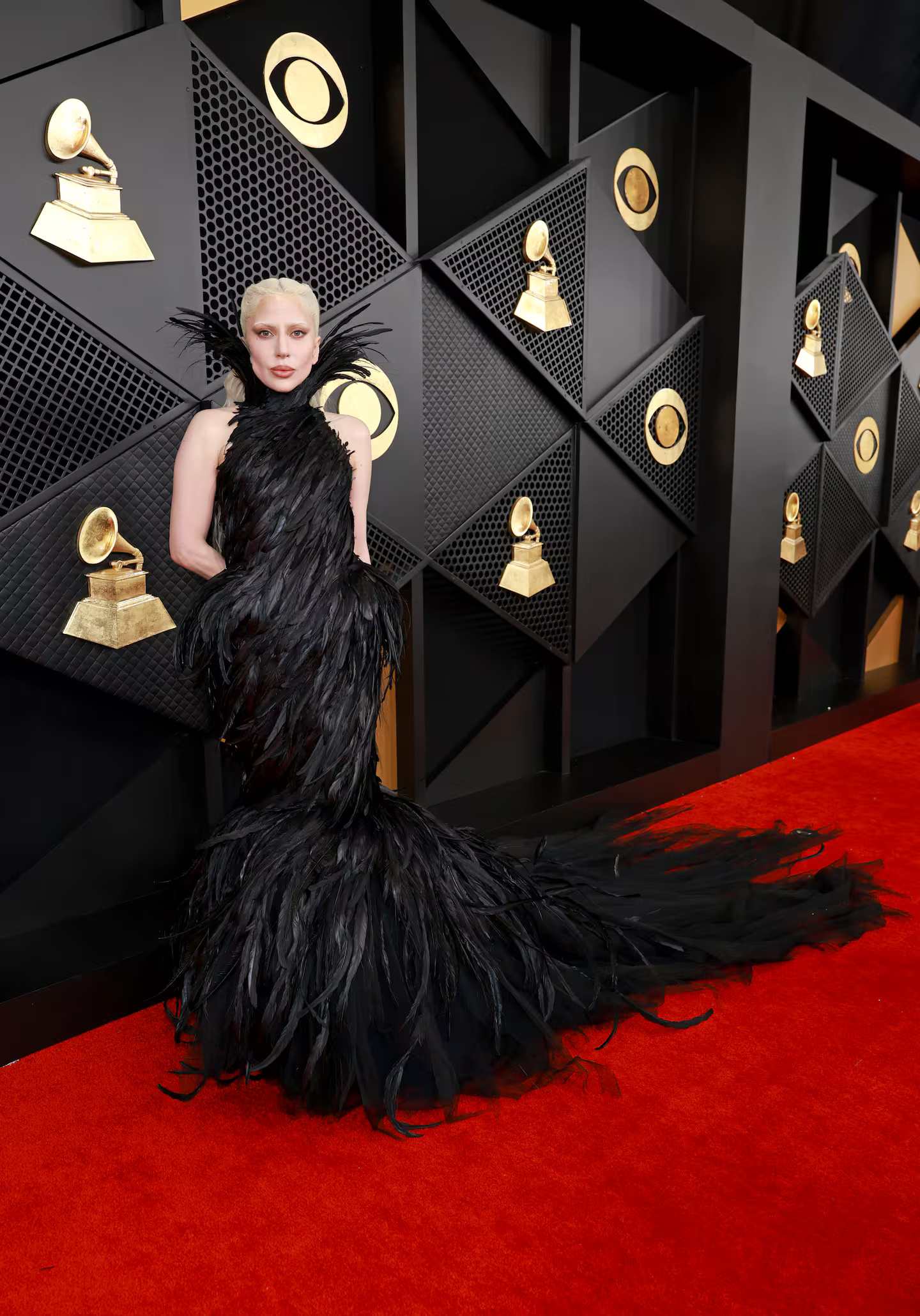 Lady Gaga stands out in glory while rocking feathers from frequent collaborator Matières Fécales.