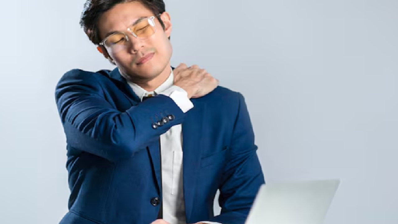 Take a little step forward into the doorway with your arms at a 90 degree angle to the frame, opening up your chest and front shoulders.