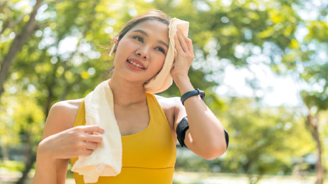 Use clinical strength antiperspirant at night, wear loose fitting cotton or linen clothing and stay hydrated with water or electrolytes to manage excessive summer sweating.